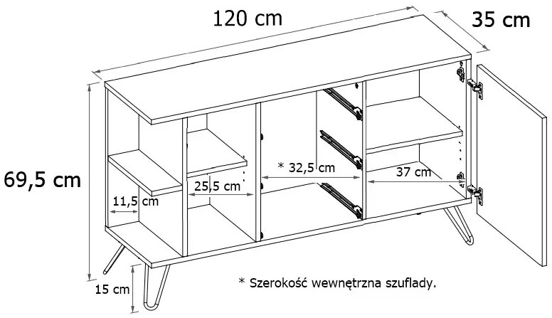 Lewostronna komoda w stylu industrialnym dąb craft + biały - Larkso 6X