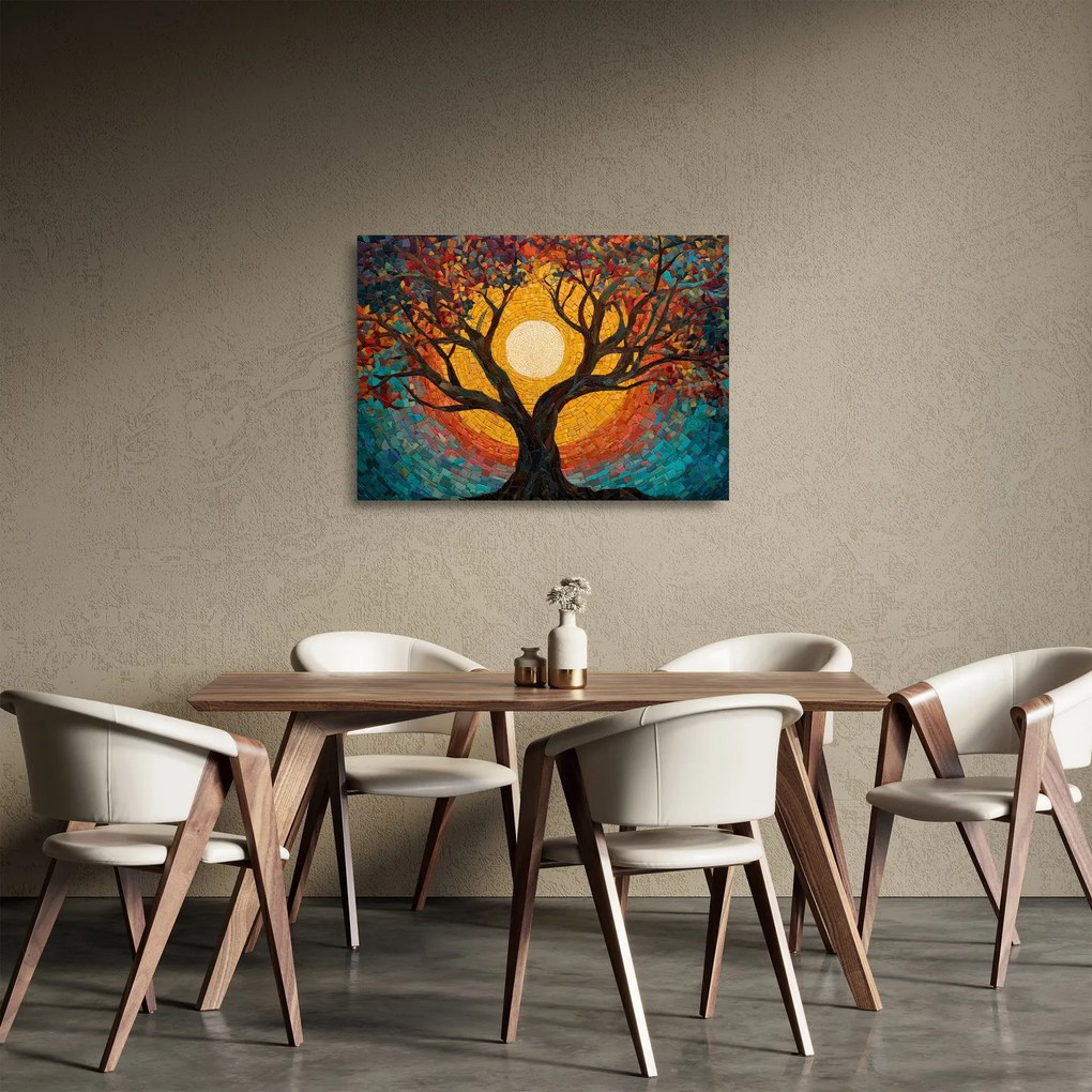 Obraz na szkle - Słońce w koronie drzewa życia (70x50 cm)