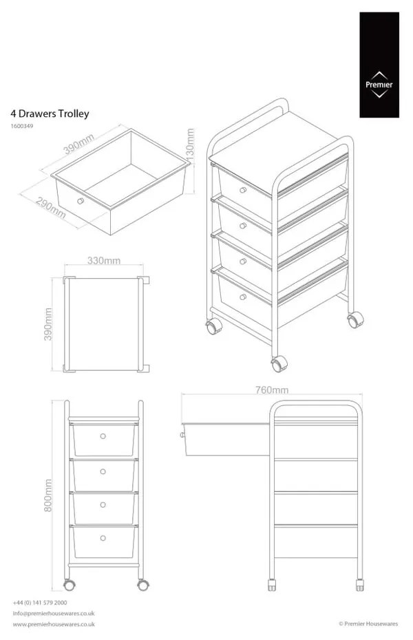 Plastikowy regał na kółkach w czarno-srebrnym kolorze 33x79 cm – Premier Housewares