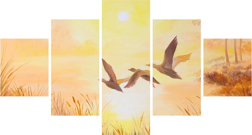 Obraz - Żurawie o zachodzie słońca (125x70 cm)