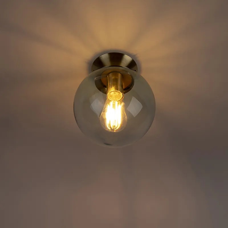 Lampa sufitowa w stylu art deco mosiądz z niebieskim szkłem - Pallon