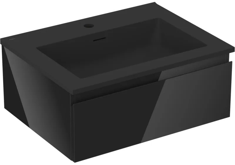 Mexen Orio szafka łazienkowa 60 cm z umywalką Otis, 1 szuflada, czarna połysk/czarna mat - 91A10-06023-1-BF70-W18M71