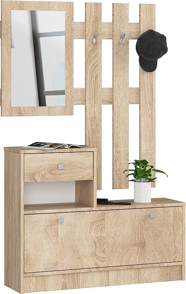 Zestaw mebli z szafką na buty AKORD Dąb Sonoma 90 cm 1 drzwi 1 szuflada kolor Dąb Sonoma mat 2 półki 90x25x170 cm