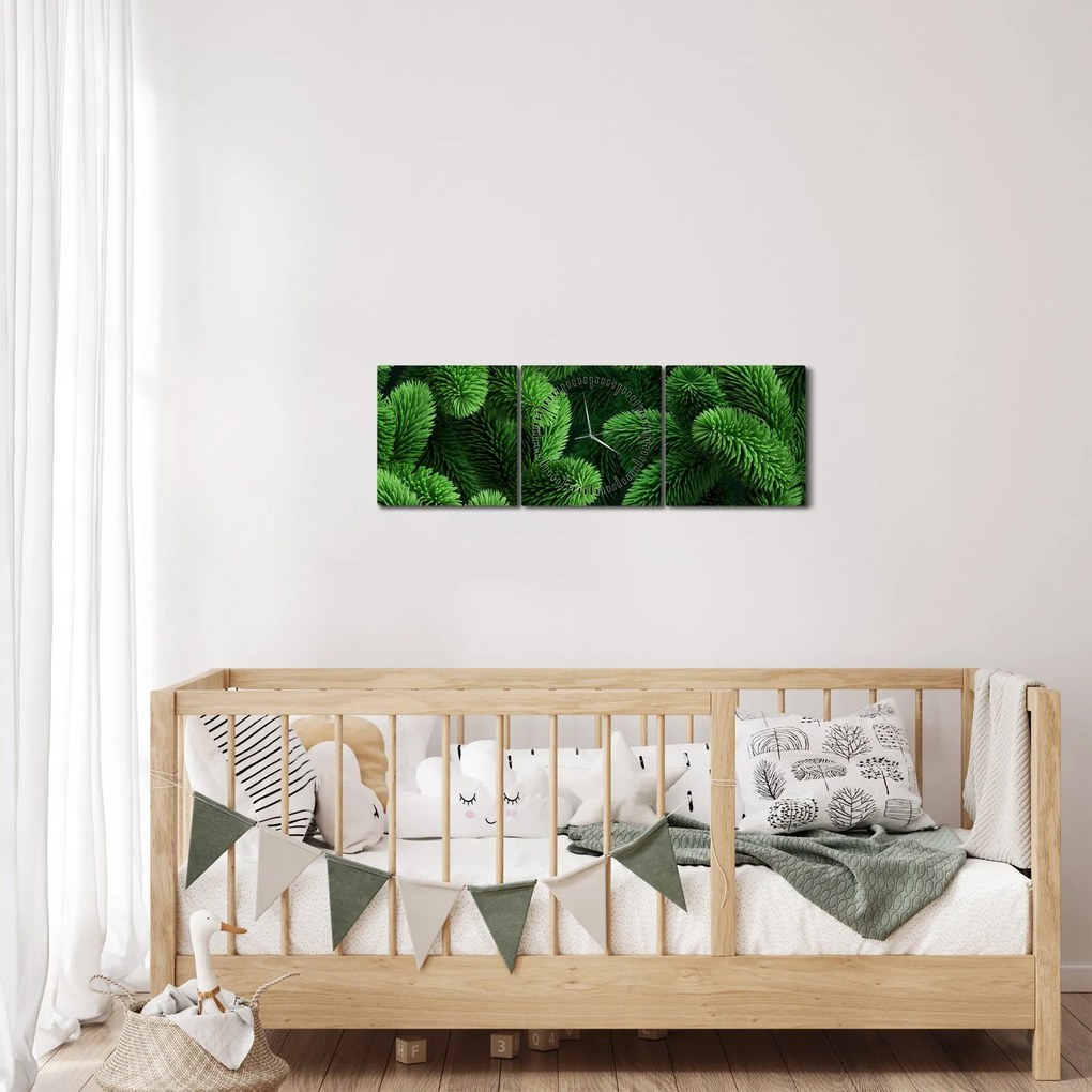 Obraz - Gałązki drzew iglastych (z zegarem) (90x30 cm)