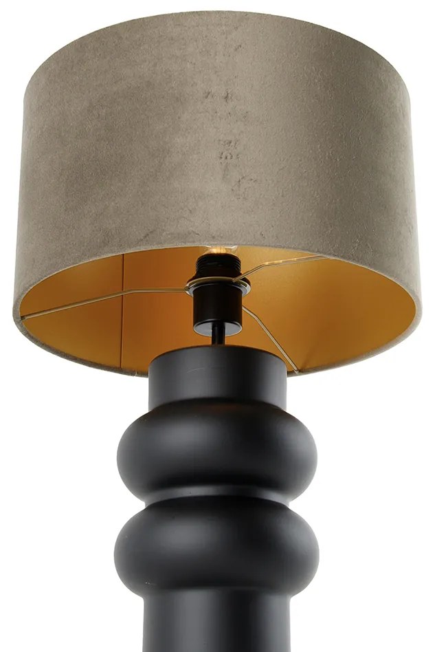 Designerska lampa stołowa zabażurem zczarnego weluru wkolorze taupe ze złotem 35 cm - AlisiaDesignerski Oswietlenie wewnetrzne