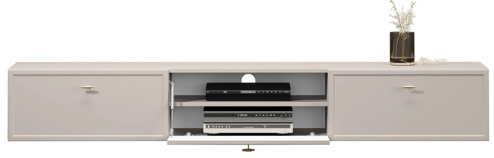 Szafka RTV wisząca Lorini 200 cm z szufladami - kaszmir / złote uchwyty T-bar