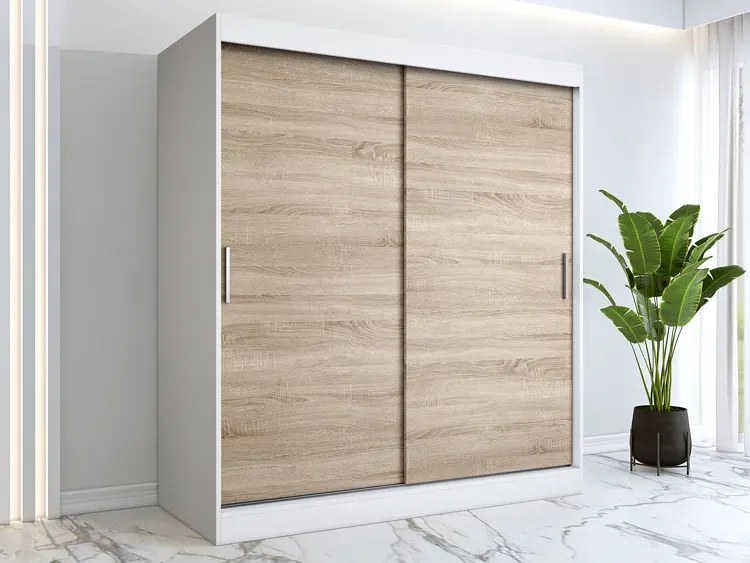 Szafa przesuwna 180 cm biel + dąb sonoma E7-P43