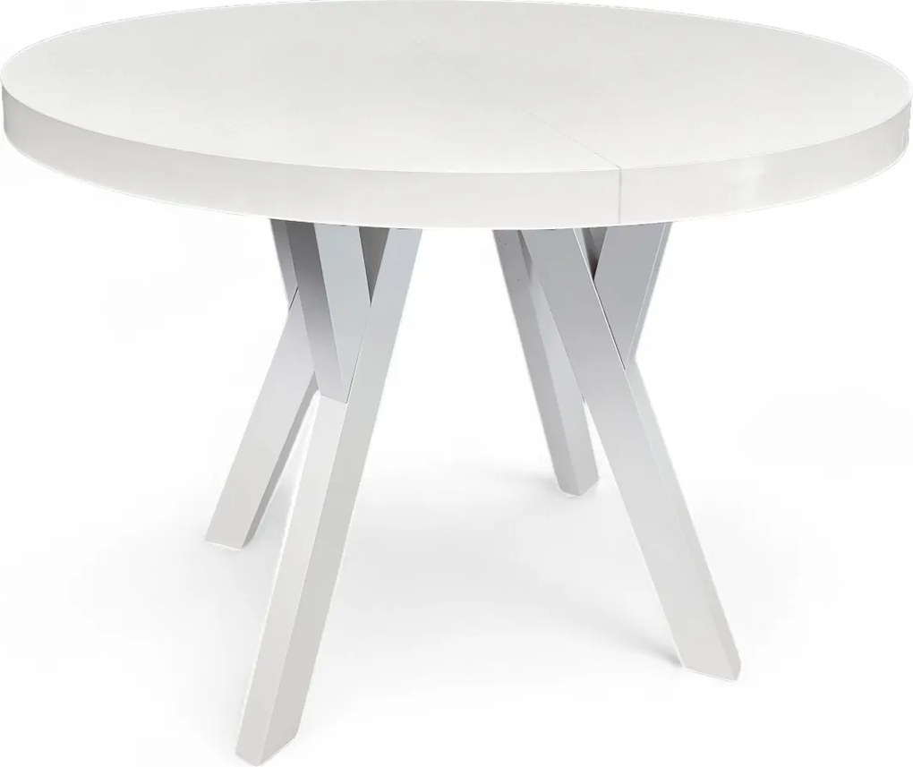 Stół okrągły rozkładany BIAŁY PÓŁMAT Ø110/210 cm + BIAŁE NOGI