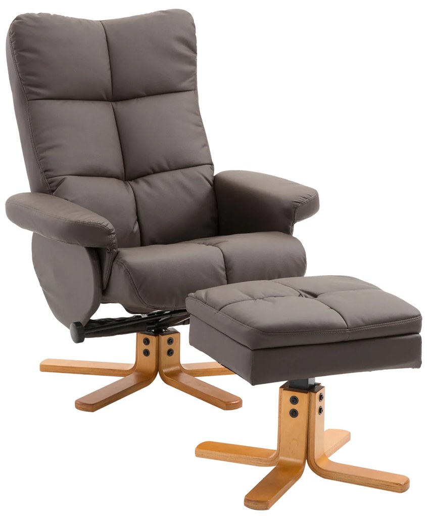 HOMCOM Fotel relaksacyjny TV z funkcją obrotu 360° i podnóżkiem Rozkładany Brązowy Drewniana rama 80x86x99cm | Aosom PL