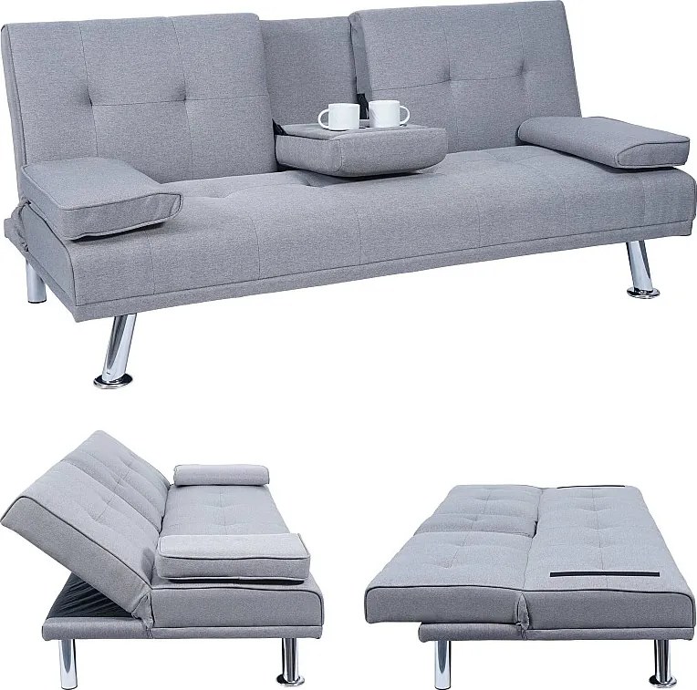 3-osobowa sofa MCW-F60,  tekstylny, jasnoszary