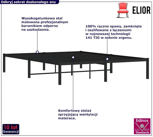 Czarne Metalowe Łóżko Industrialne 180X200 Cm Aroso