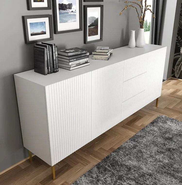Biała komoda glamour z lamelami E1-E72