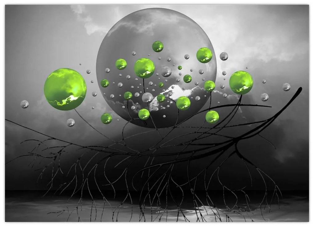 Obraz na szkle - zielone abstrakcyjne kule (70x50 cm)