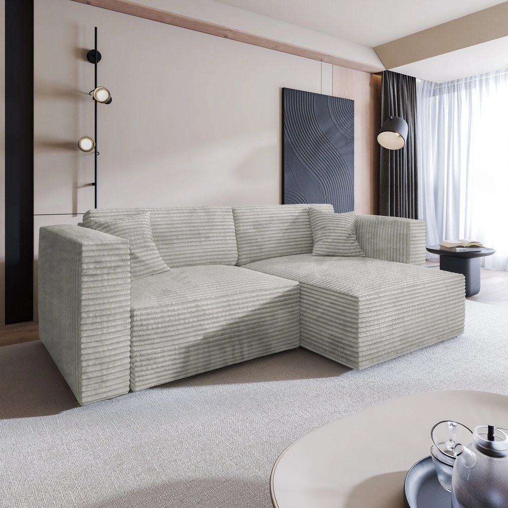 Masseno Narożnik NERIO z funkcją spania i pojemnikiem na pościel Narozniki L, Rozkładana sofa - Jasnoszary, TILIA 83