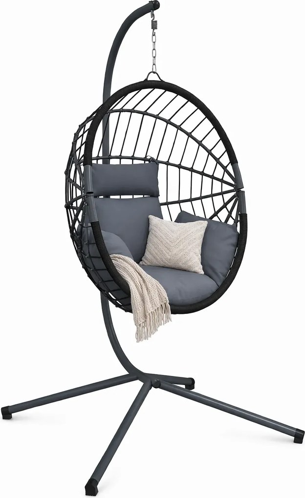 Wiszący fotel kokon z ratanu antracyt + czarny M2-A69