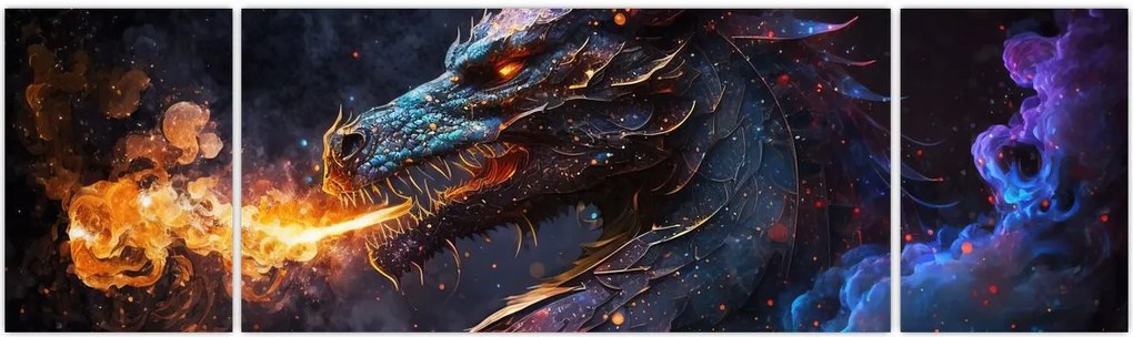 Obraz - Smok plujący płomieniami (170x50 cm)
