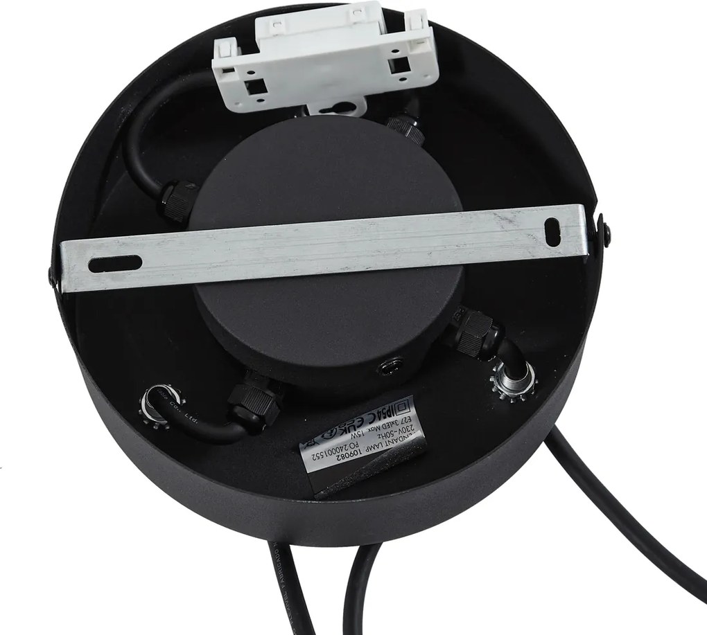 Zewnętrzna lampa wisząca czarna z pomarańczowymi kloszami z liny 3-punktowa IP44 - Cava Jayla