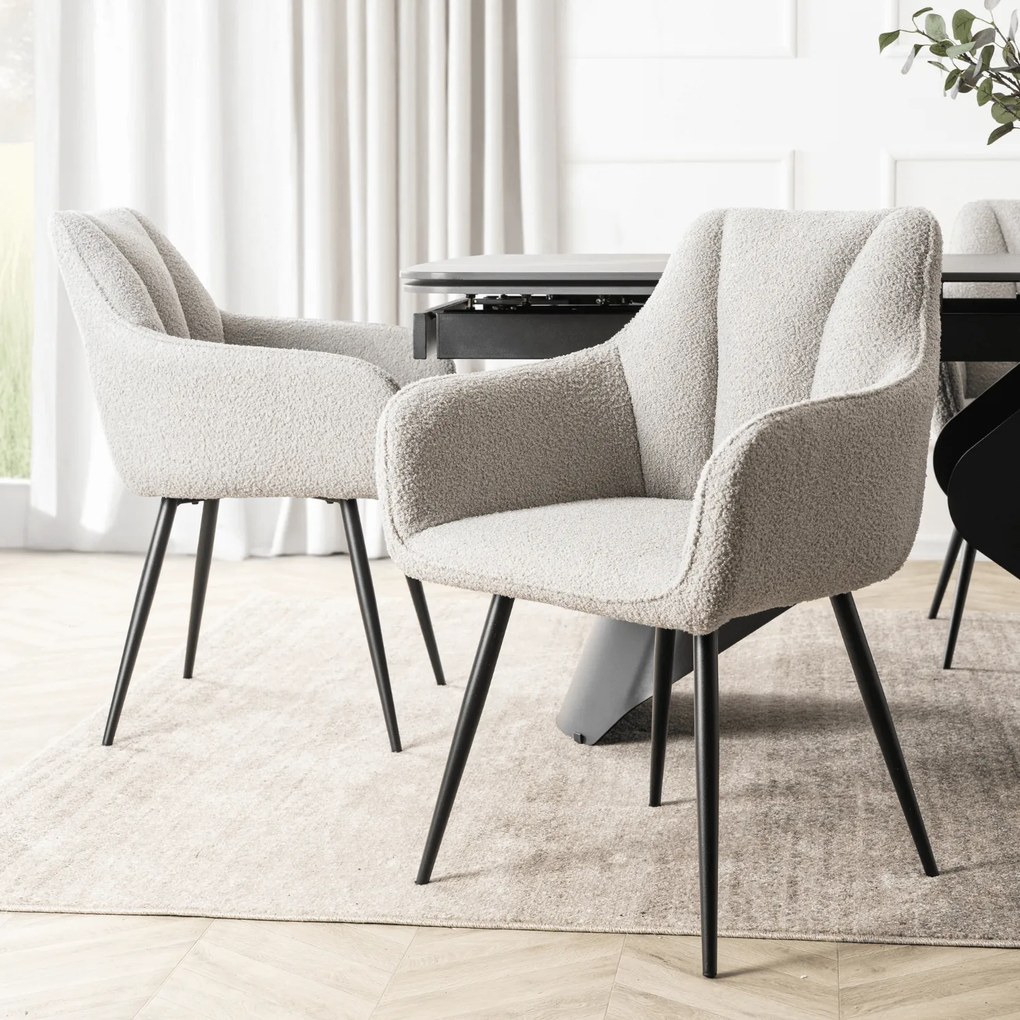 Krzesło Tapicerowane do Salonu NAWARA Szare Boucle Nowoczesne