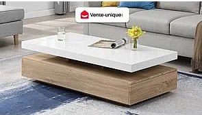 Stolik kawowy FELIX – 2 szuflady – MDF – kolor: dębowy i biały