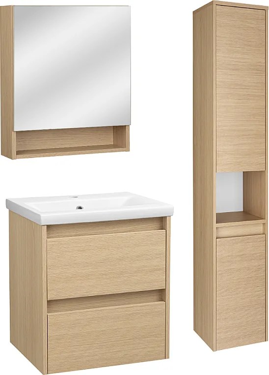 Zestaw do Łazienki 50cm Szafka z Umywalką Słupek Szafka z Lustrem Ryflowane Fronty Aria