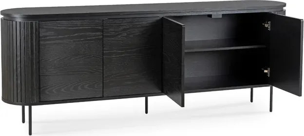 Komoda do Salonu BECK 200 cm Czarna Czterodrzwiowa Ryflowana Nowoczesna