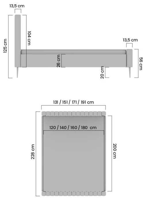Łóżko sypialniane Nicole 140x200 - beżowy welwet Velluto 2 / nogi czarne