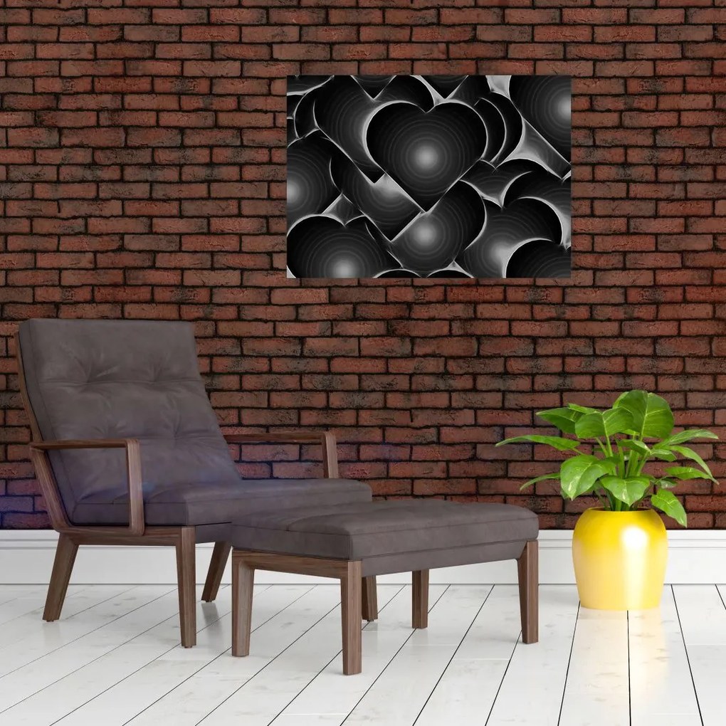 Obraz czarno - białych serc (70x50 cm)