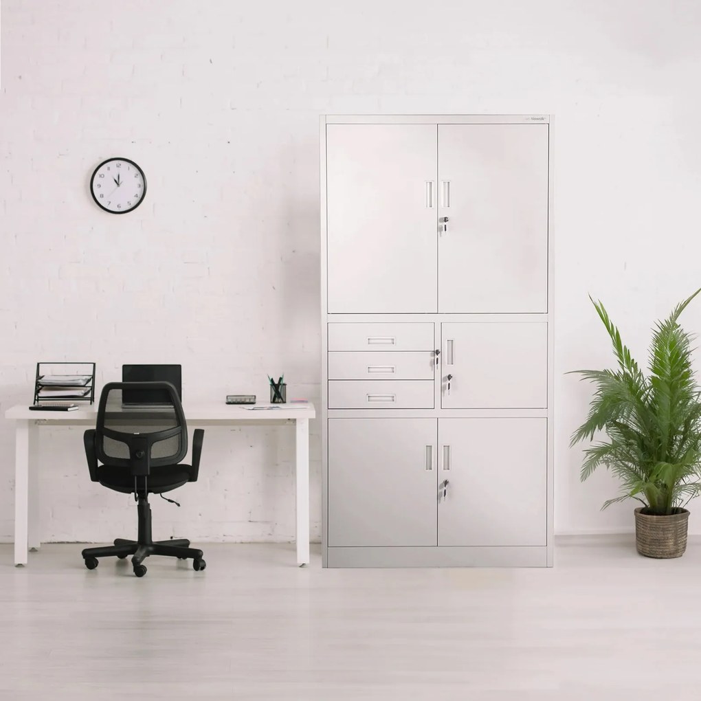 Biurowa szafa na akta z sejfem Filip II 90x40x185 cm szara