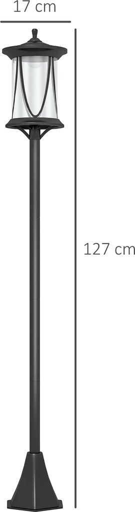 Outsunny Solarna Lampa Zewnętrzna LED, Automatyka, Odporna na Warunki Atmosferyczne, 6h Światła, 17Dł x 17S x 127W cm, Czarna