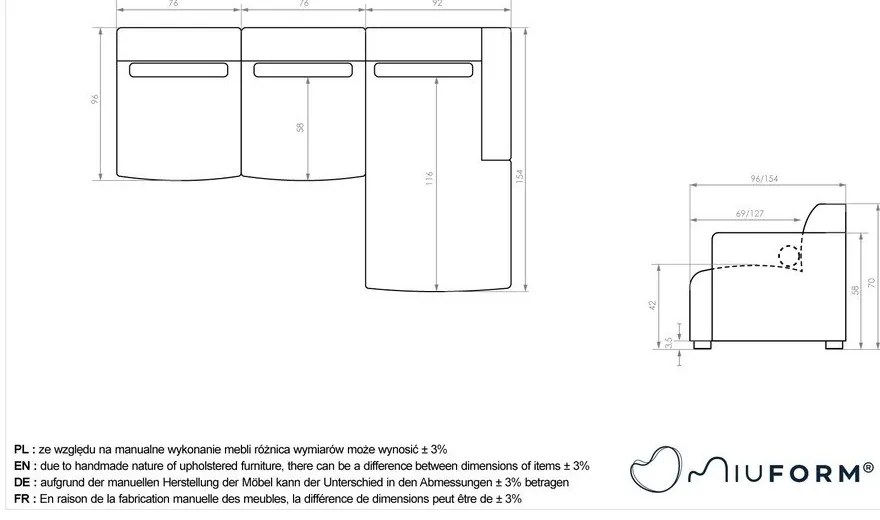 Beżowy narożnik (prawostronny) Flex Felix – Miuform