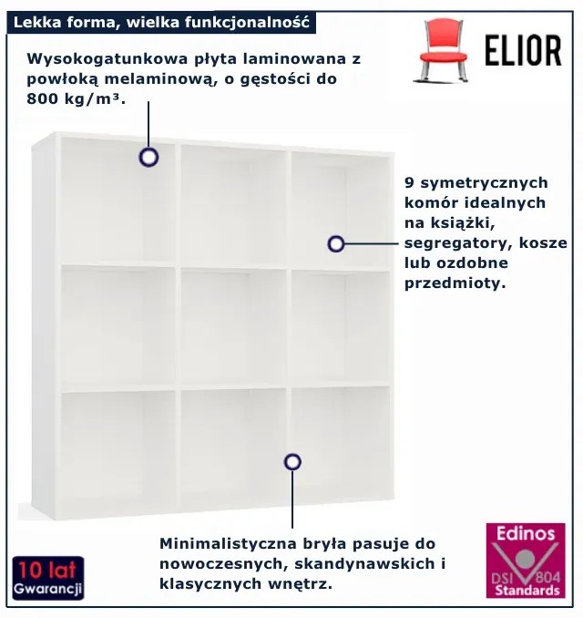 Biały regał na książki z 9 półkami P0-S22