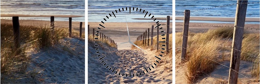 Obraz - Droga na plażę Morza Północnego, Holandia (z zegarem) (90x30 cm)