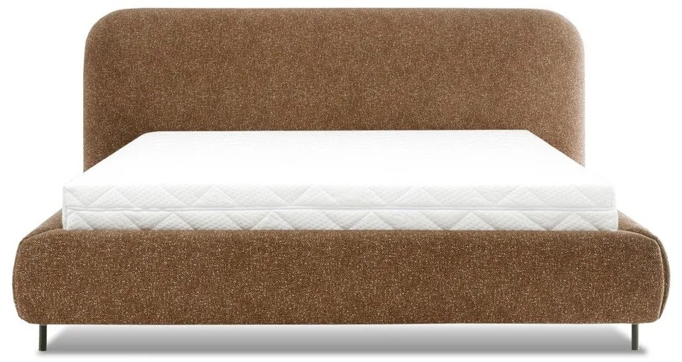 Tapicerowane łóżko dwuosobowe ze schowkiem ze stelażem 160x200 cm w kolorze ochry Pointt – ELTAP