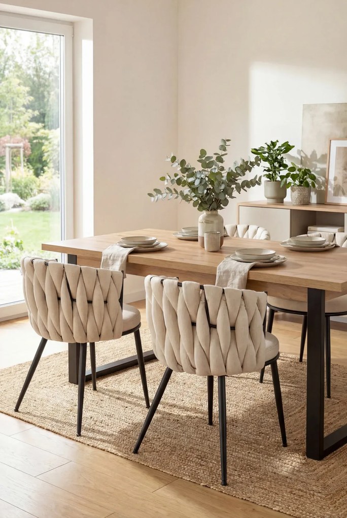 Beżowe tapicerowane designerskie krzesło K8-P09