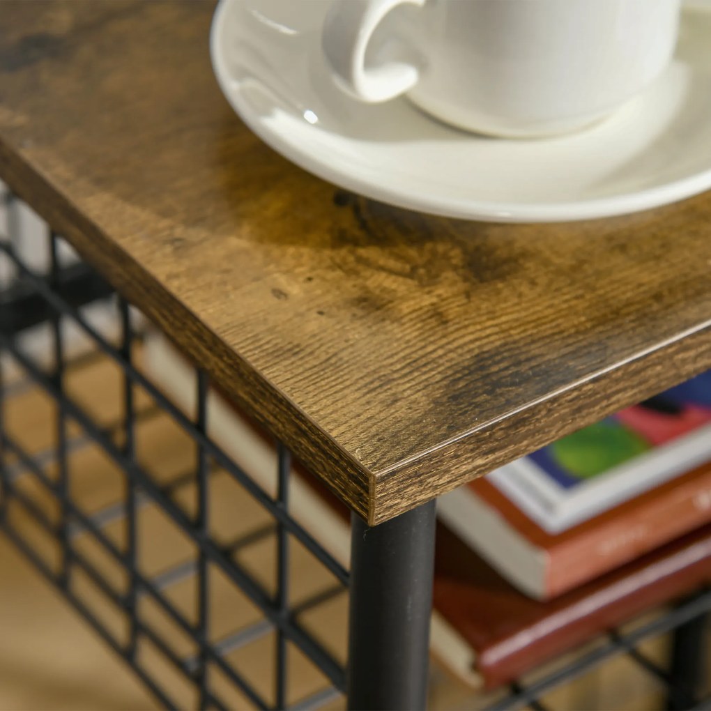 HOMCOM Wózek kuchenny przemysłowy design Stal Czarny Brąz 1 półka kosz na przechowywanie 4 kółka | Aosom PL