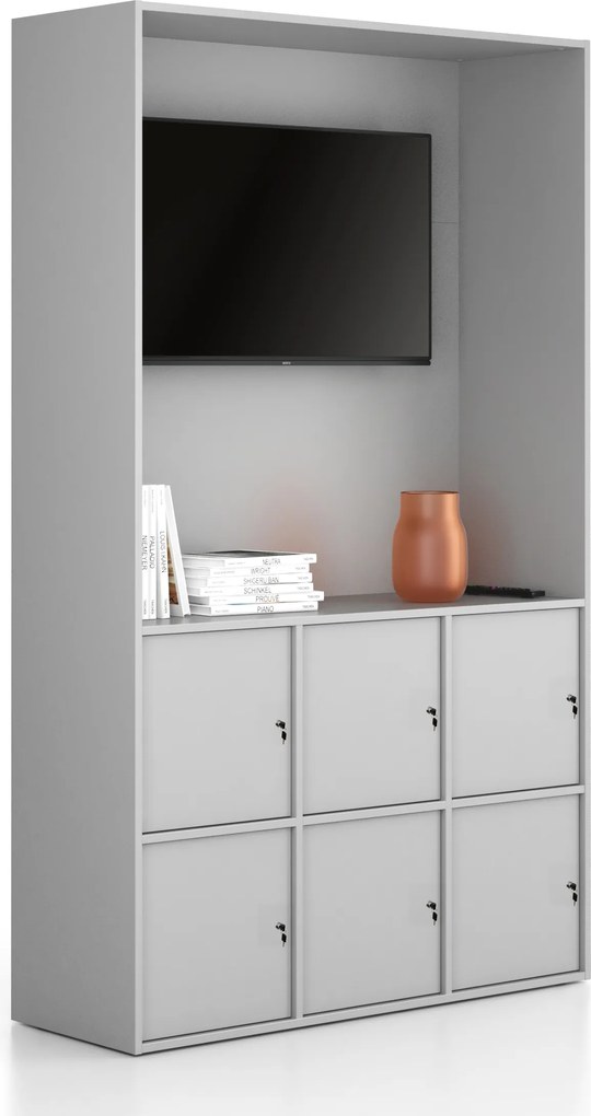 Szafka biurowa FRAME, 6x drzwi, z wnęką, 1299 x 450 x 2162 mm, zamek cylindryczny, szary