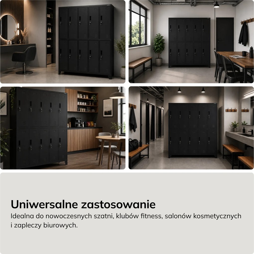 Szafa socjalna ubraniowa 10-drzwiowa czarna, 1360x1720x450 mm: BARTEK