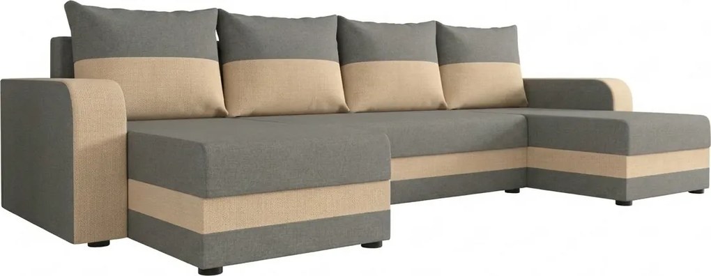Rozkładana sofa narożna w kształcie U VALERIO 305x140 cm, jasnoszara/beżowa