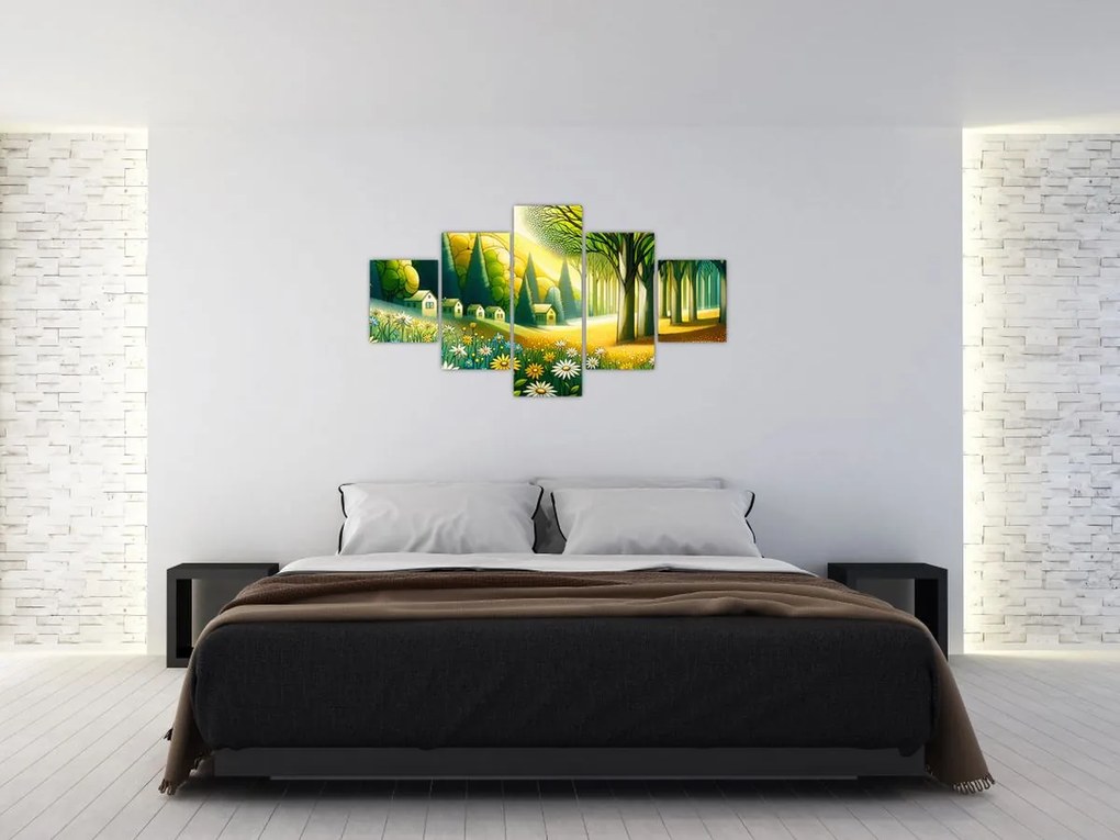Obraz - Wieś w żółto-zielonym (125x70 cm)