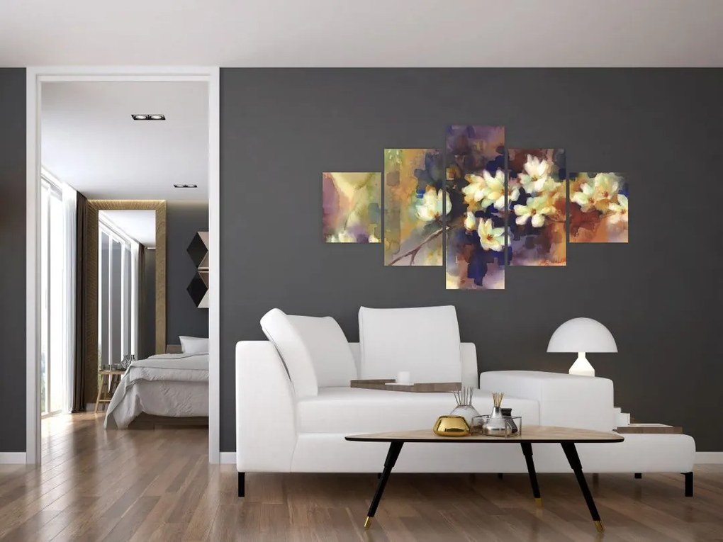 Obraz - Białe magnolie, malarstwo (125x70 cm)