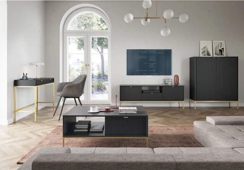 NAYA Szafka RTV 154 czarna | złoty stelaż