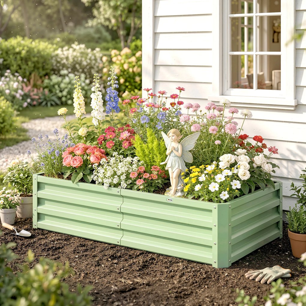 Outsunny Wysokie Grządki Pflanzkasten, odporny na pogodę, otwarte dno, stal ocynkowana, 120 cm x 60 cm x 30,5 cm, Zielony