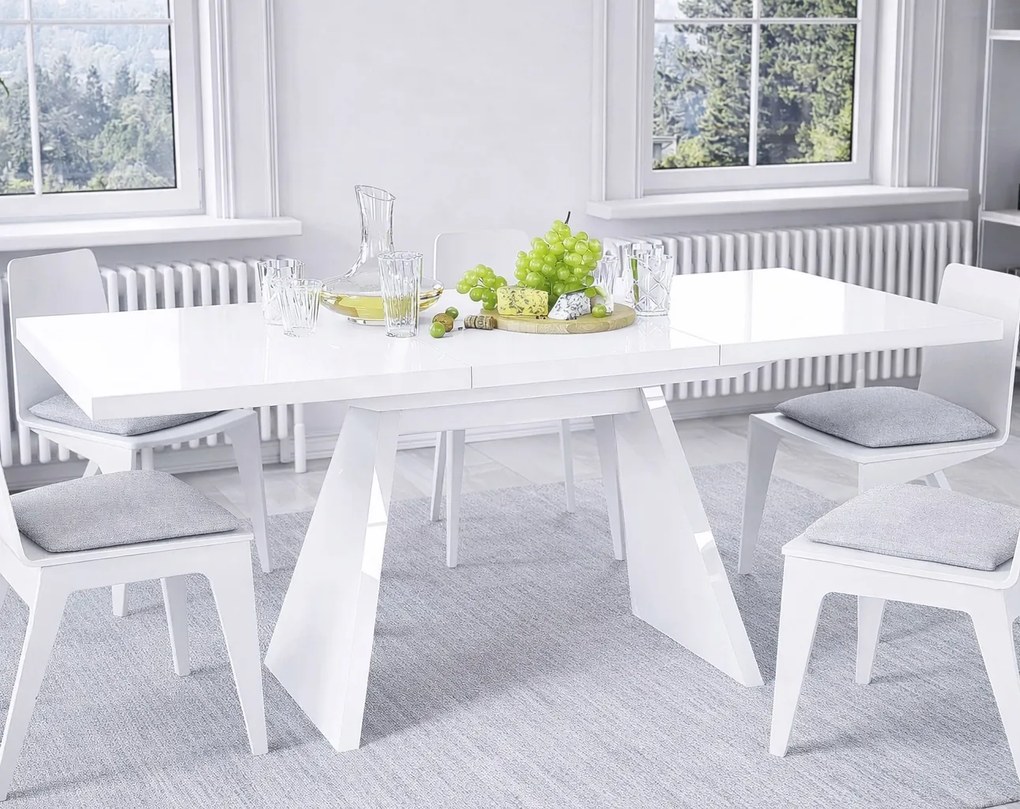 Rozkładany stół w wysokim połysku Alan biały