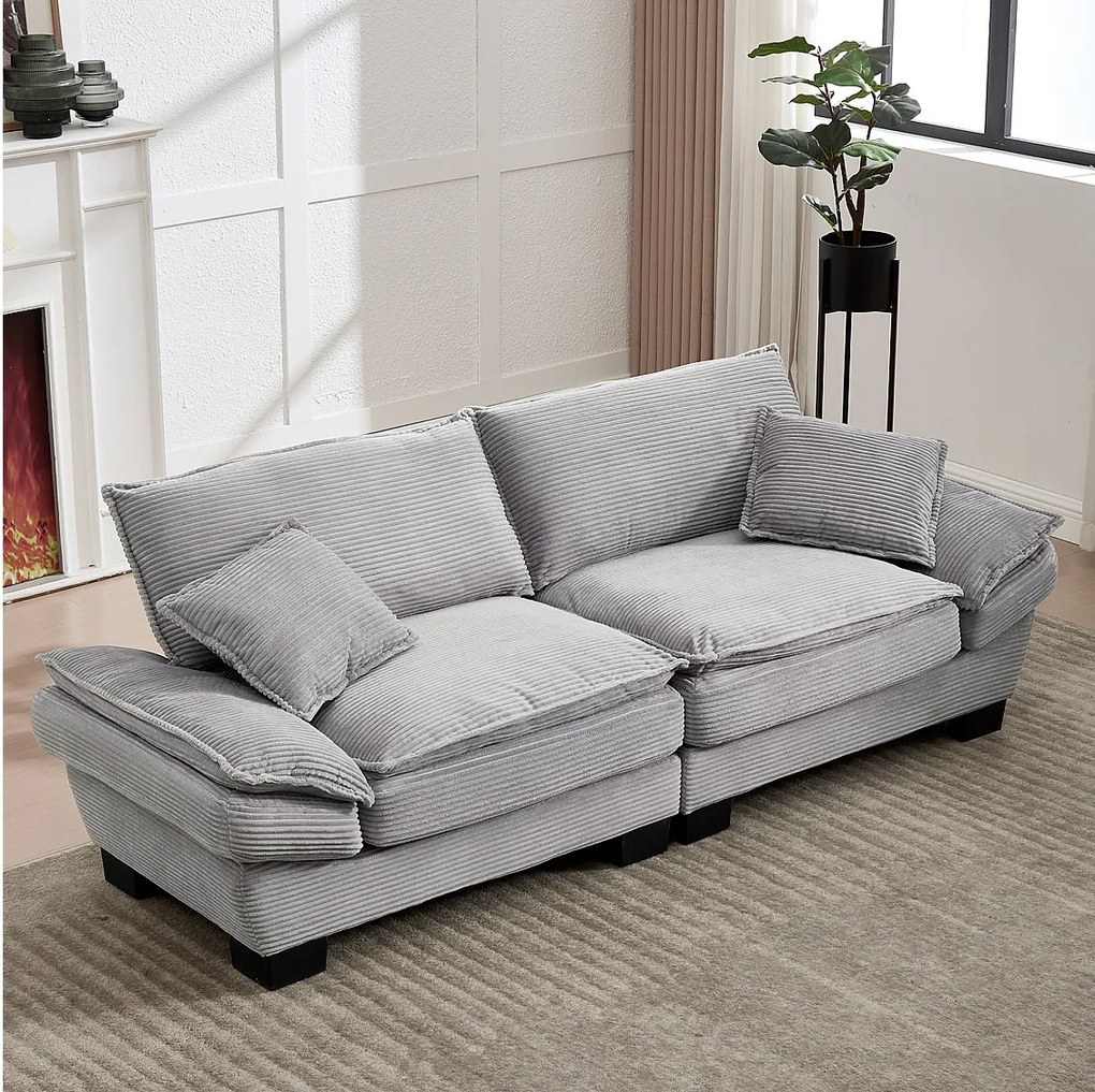 Nowoczesna i prosta sofa dwuosobowa - 224 x 81 x 81 cm - z kołdrą - welur - jasnoszara