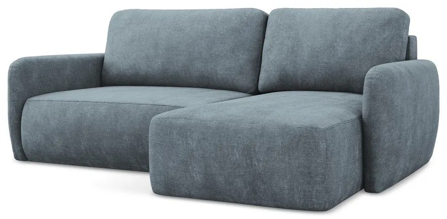 Szaroniebieski narożnik rozkładany z tkaniny szenilowej ze schowkiem (prawostronny/z szezlongiem) Lilo – Makamii