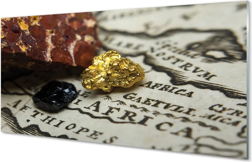 Panel szklany do Kuchni Złota Mapa Świata