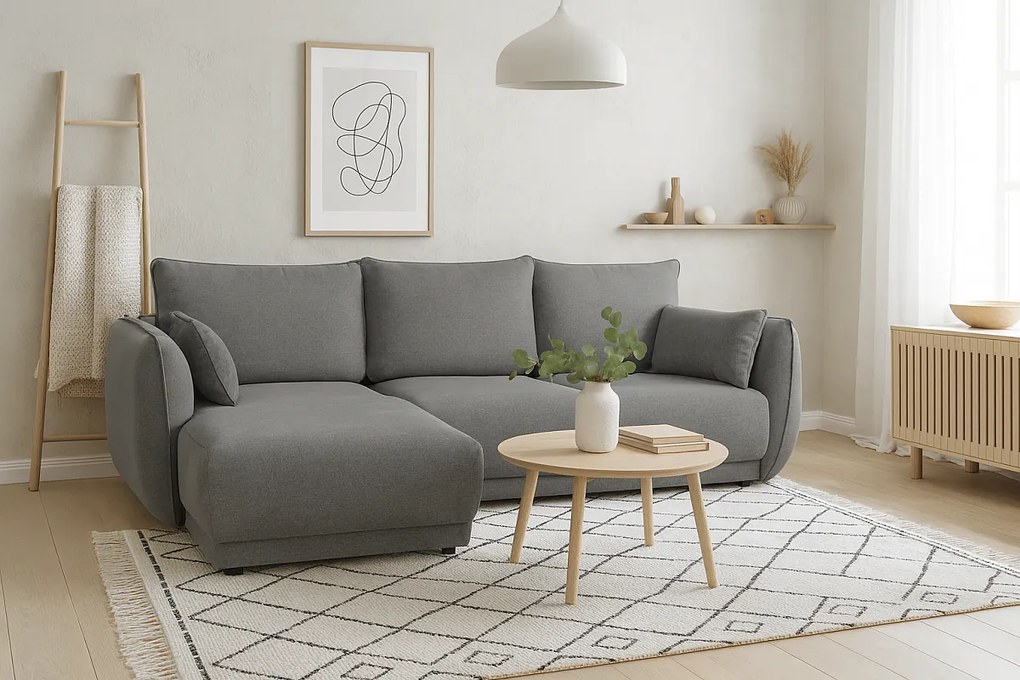 Narożnik lewy Loren z funkcją spania 250x150x90 cm – tkanina Raven 7 szara