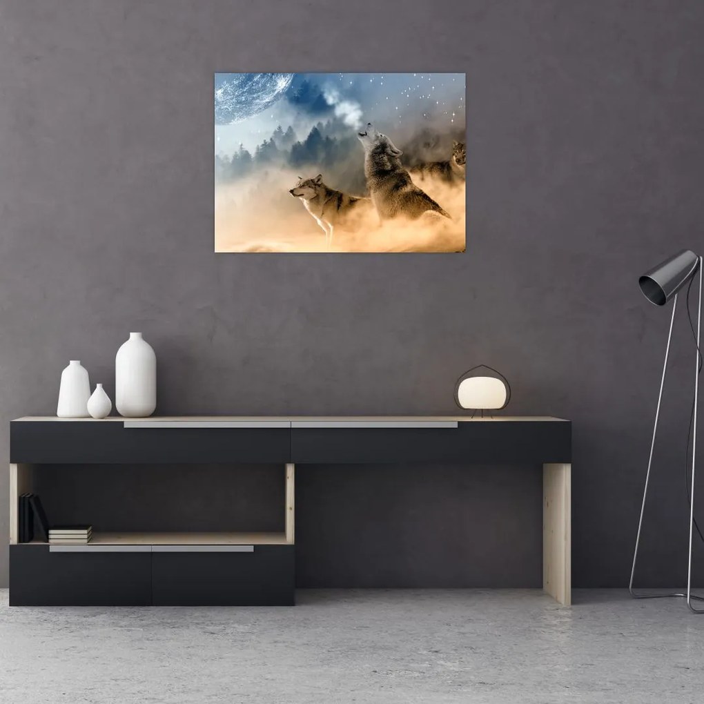Obraz - wilki wyjące do księżyca (70x50 cm)