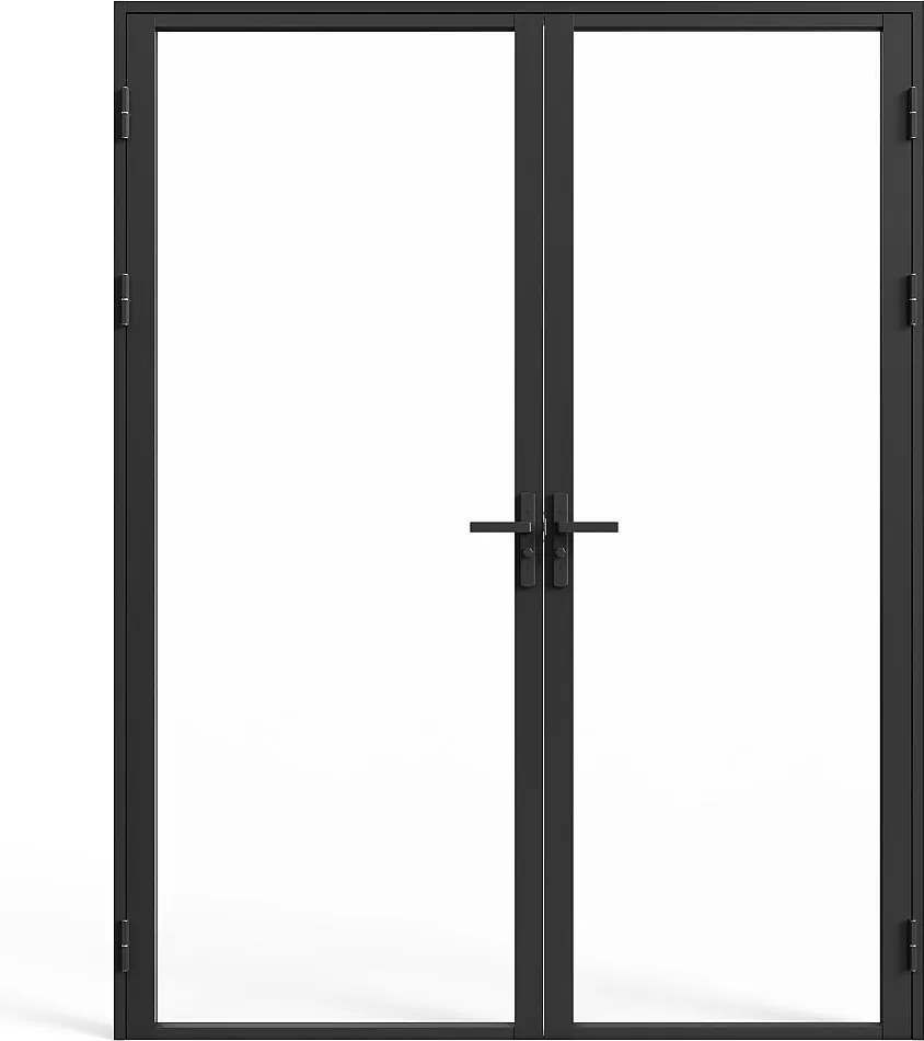 Drzwi kompletne 2-skrzydłowe dwustronne z aluminium i szkła hartowanego - 2 x wys. 204 x szer. 83 cm - Czarny - LOXTON
