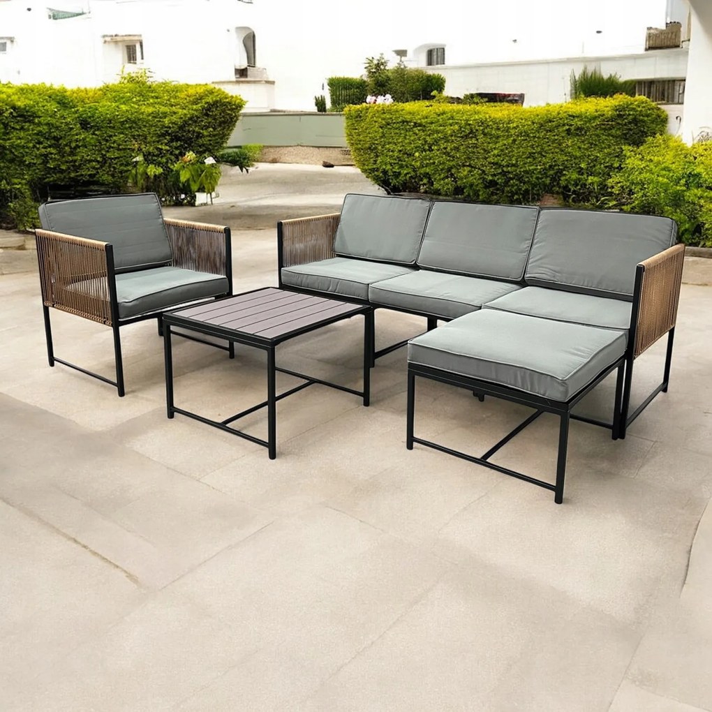 Dwustronny narożnik ogrodowy Serena, zestaw mebli, szary stolik